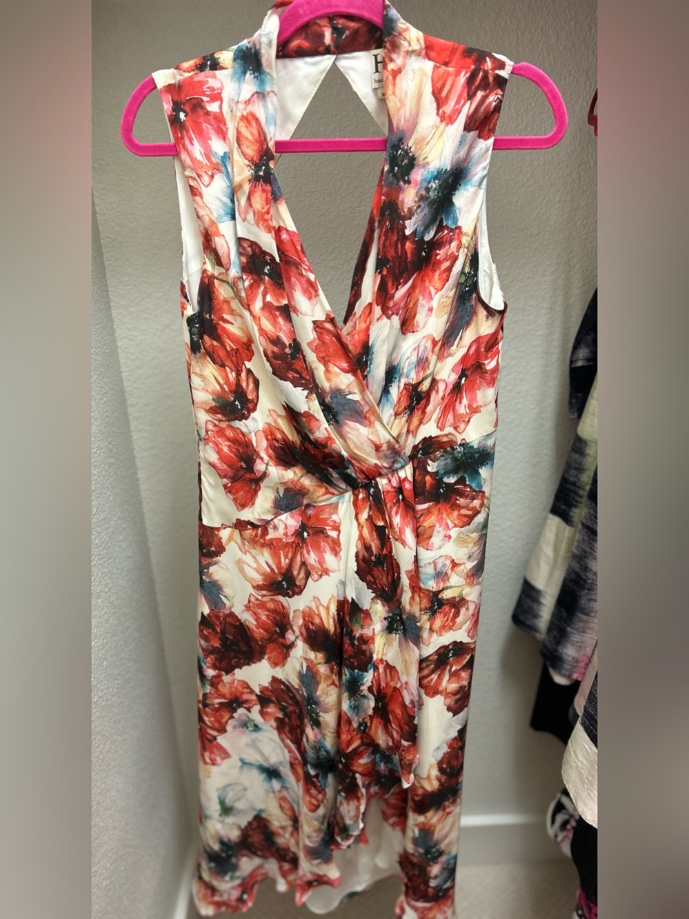 Haute Hippie, 100% silk, ivory/multicolor floral, asymmetric hem dress - Picture 5 of 9